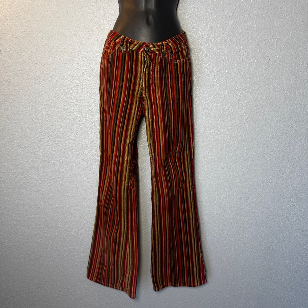Rare Vintage 90s Y2K Joe boxer Brown Orange Striped Corduroy Wide Flare Pants 7